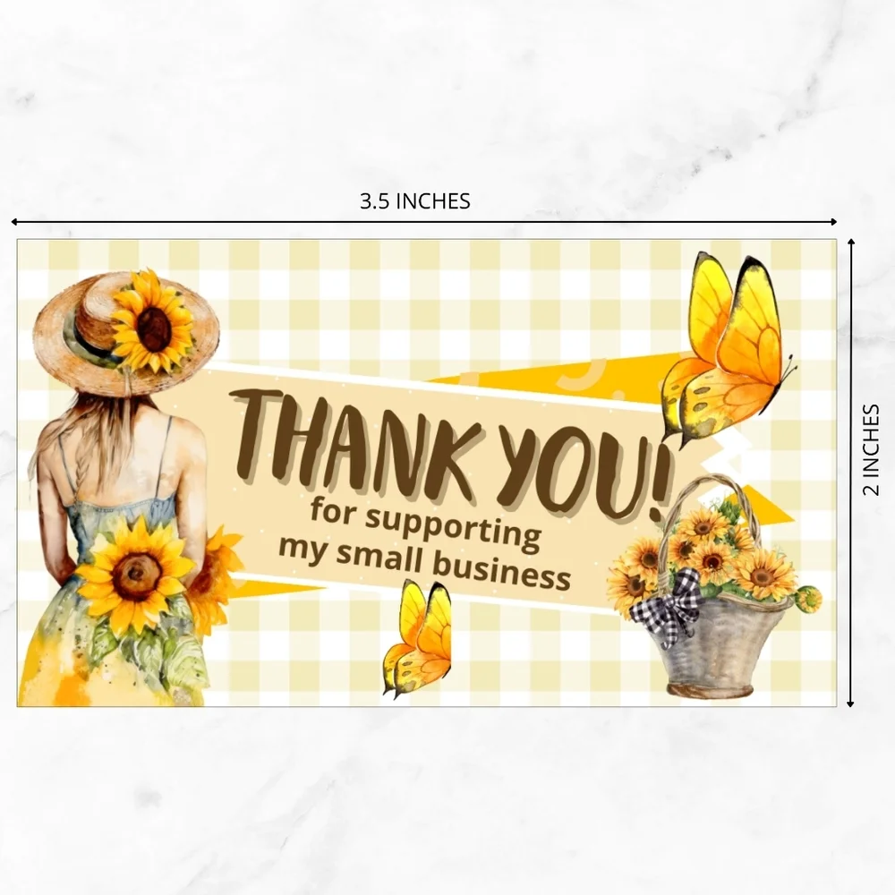 60 Thank You Cards Small Business Packaging Inserts  Glossy Finish Sunflowers